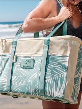 ALOHA Collection Seafoam Green Palm-Print Beach Tote